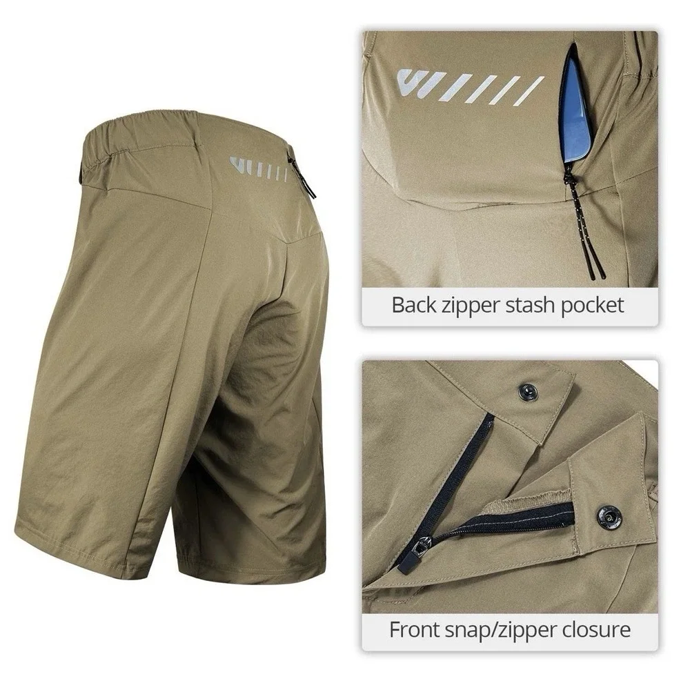 WULIBIKE 2-in-1 Trail-Ready Gear: Men's Khaki Cycling Shorts.